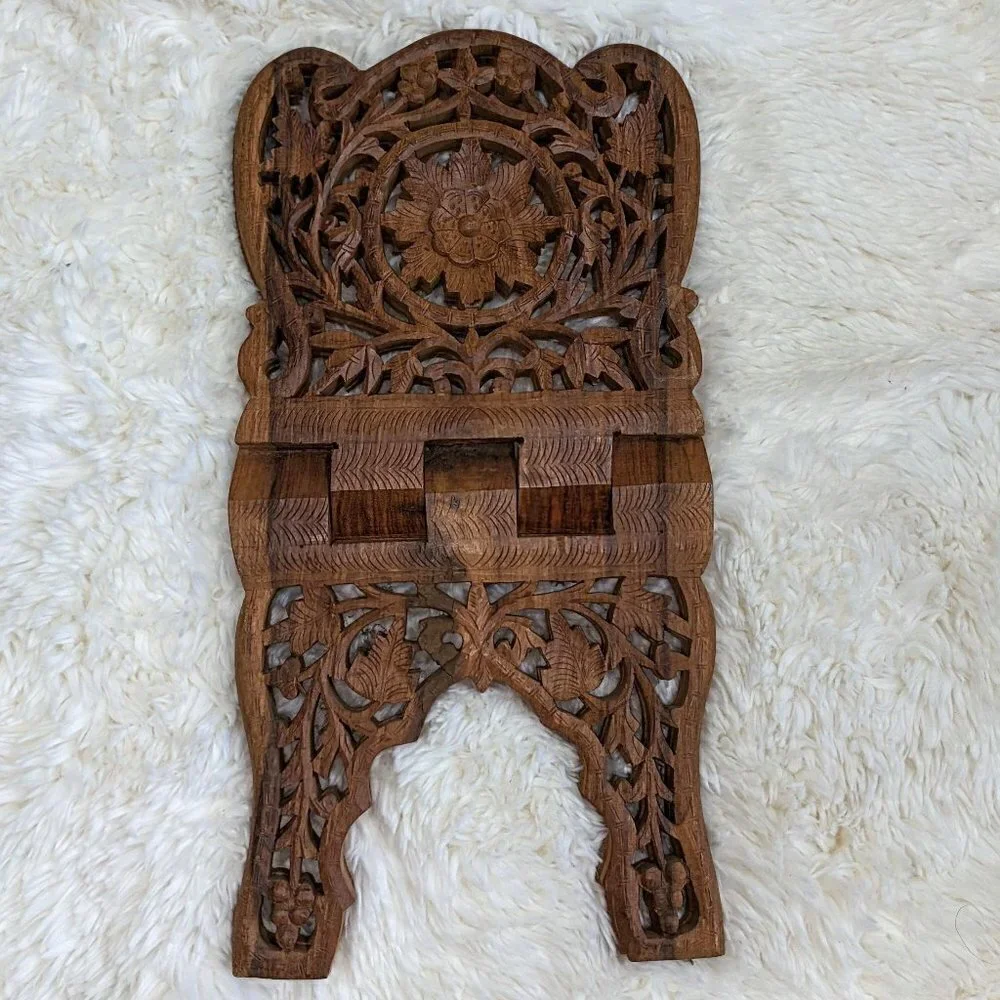 Carved Wooden Rehal Book Stand